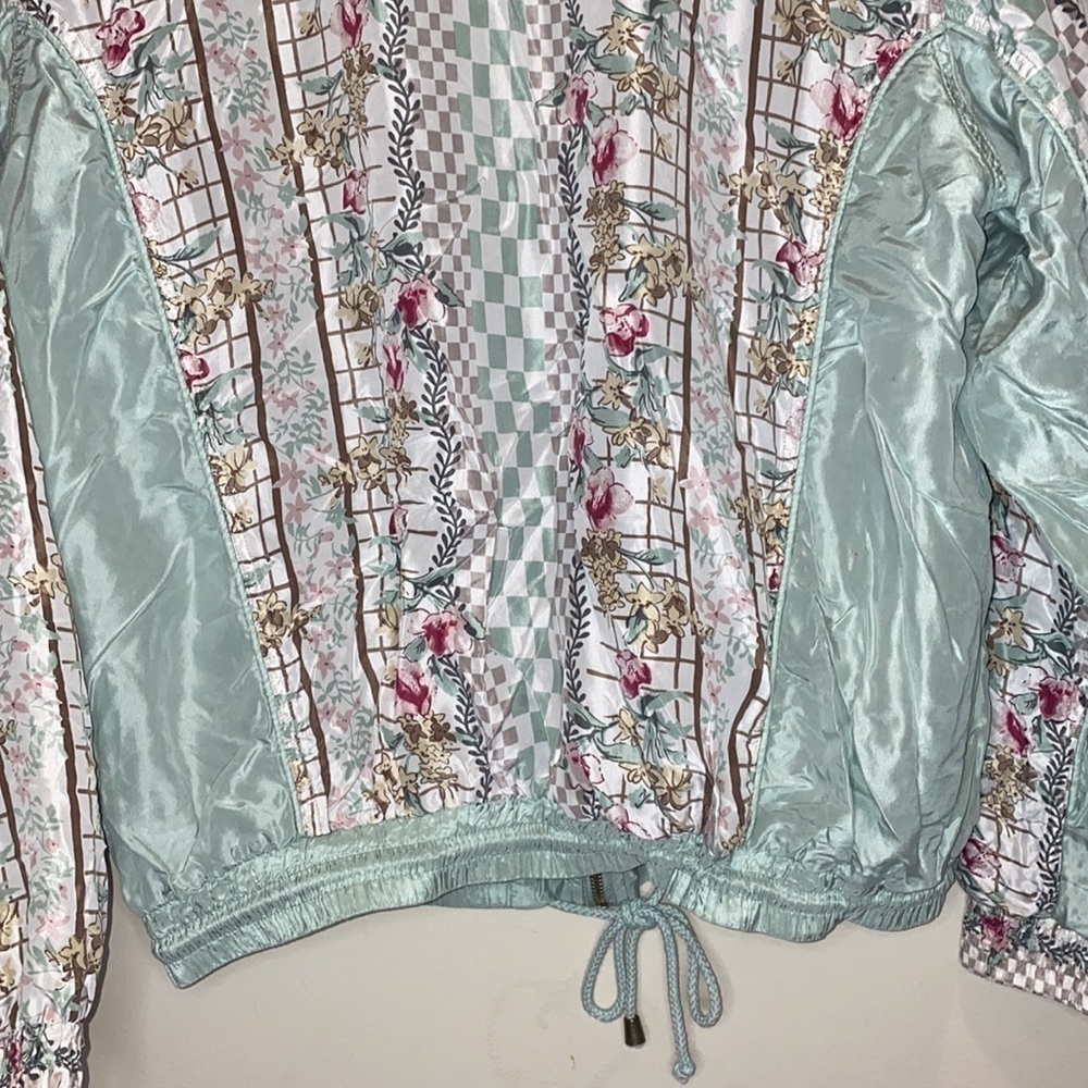 VINTAGE Hunt Club Light Green Floral Jacket 100% Silk Size Large - Picture 9 of 11